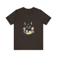 Black cat with piercing yellow eyes printed on a comfortable t-shirt