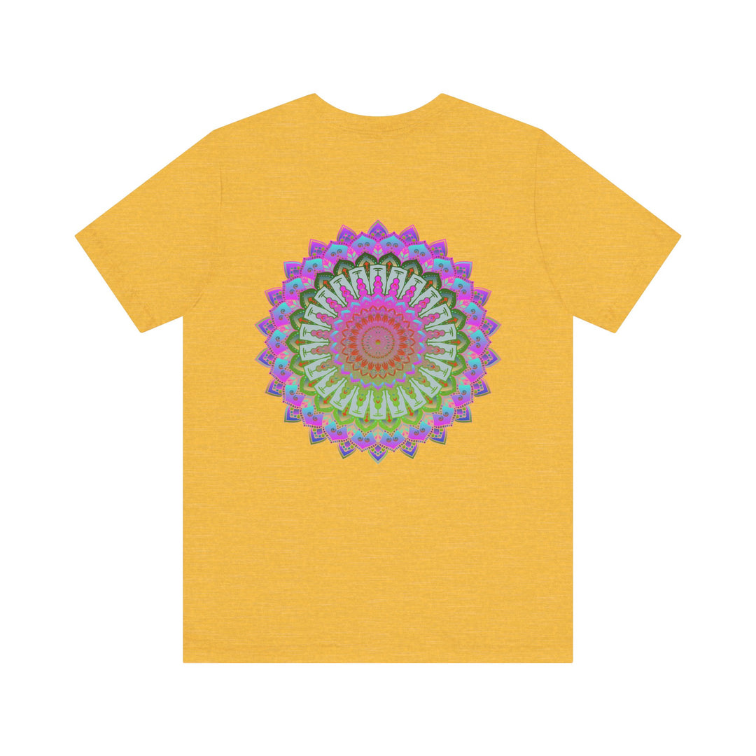 Colorful and intricate mandala design tee promoting spiritual peace and harmony