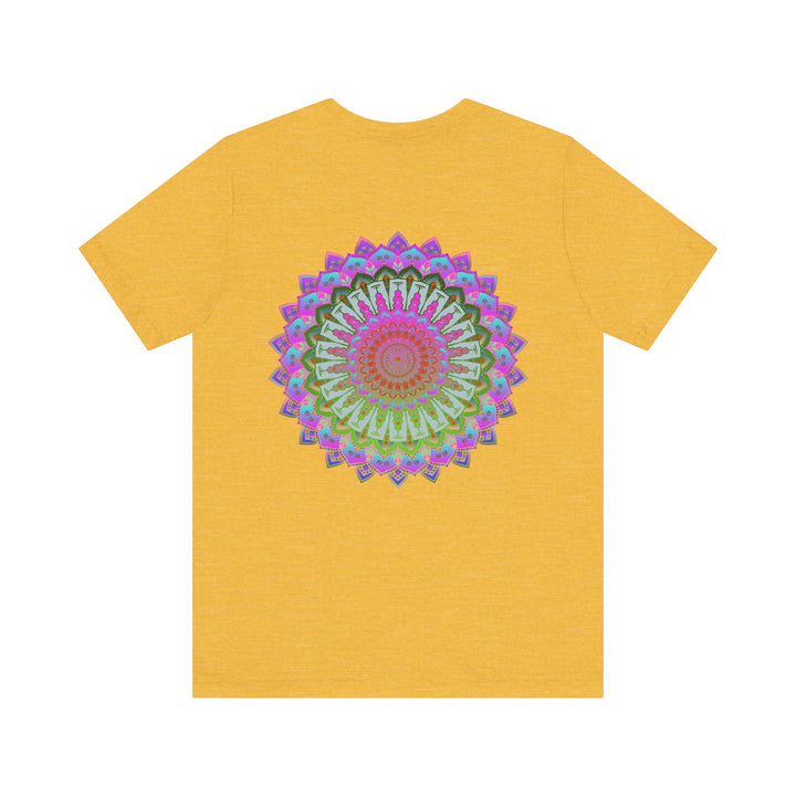 Colorful and intricate mandala design tee promoting spiritual peace and harmony