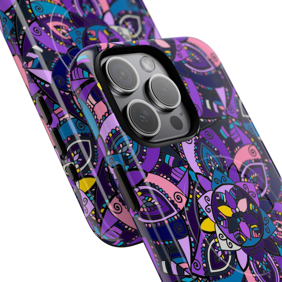 Magnetische Handyhülle — Lila Mandala Blumen-Schutzhülle