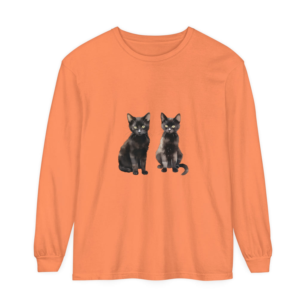 Black Cat Watercolor Art Long Sleeve T-Shirt featuring a stunning watercolor painting of a black cat on a high-quality, comfortable long sleeve t-shirt