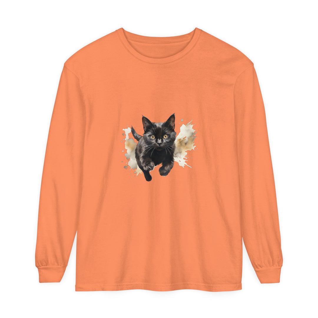 Black Cat Watercolor Print Unisex T-Shirt featuring a vibrant watercolor design of a black cat on a high-quality t-shirt