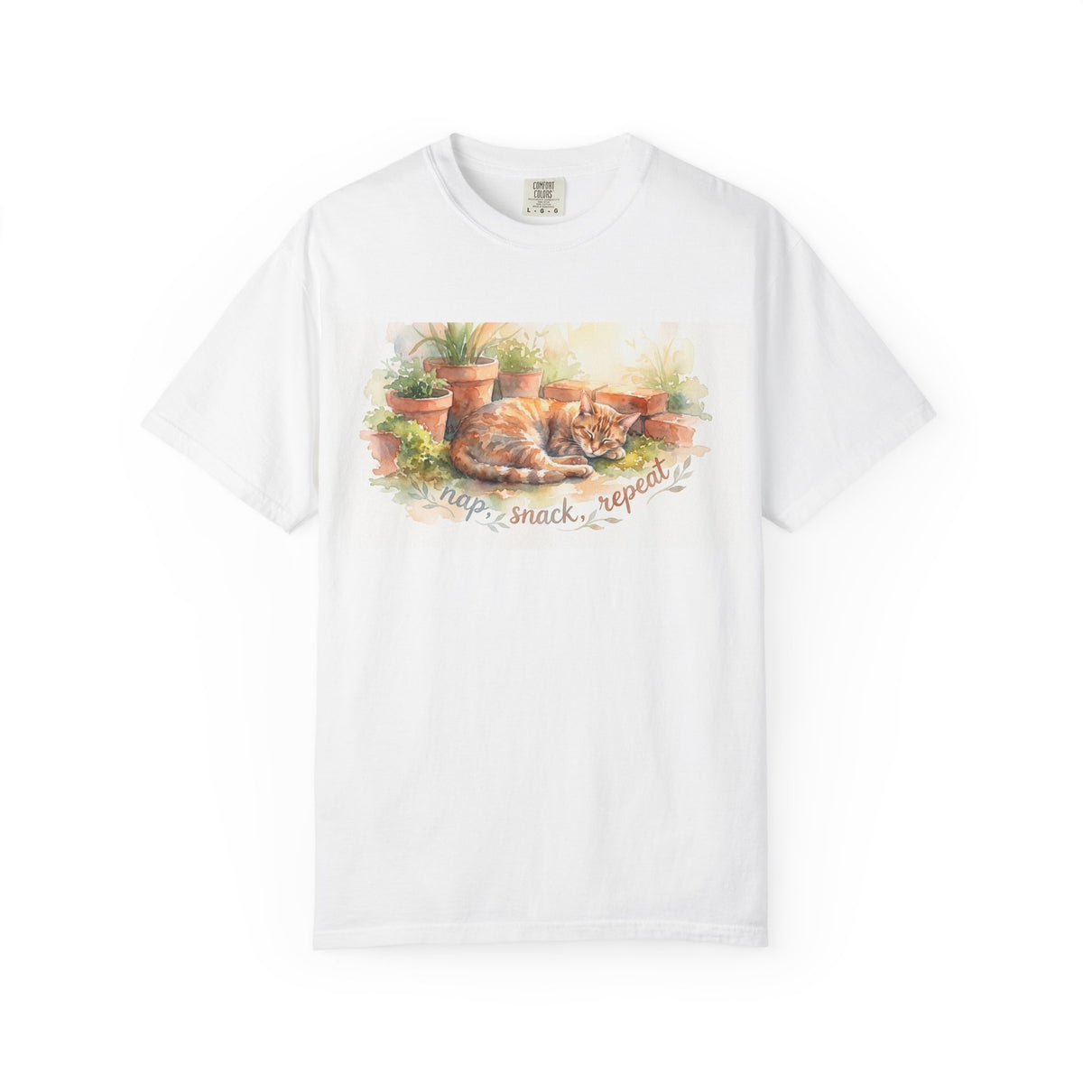 Cat Nap & Snack T-Shirt — Cozy Sleeping Cat Illustration