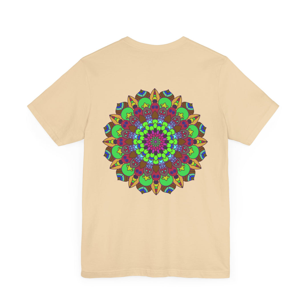 Colorful mandala design t-shirt promoting peace and harmony in vibrant colors