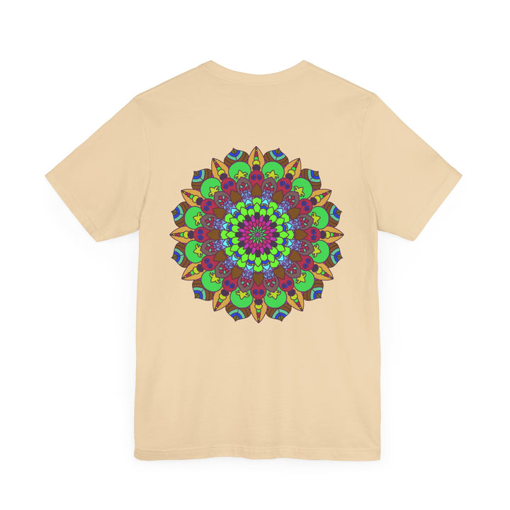 Colorful mandala design t-shirt promoting peace and harmony in vibrant colors