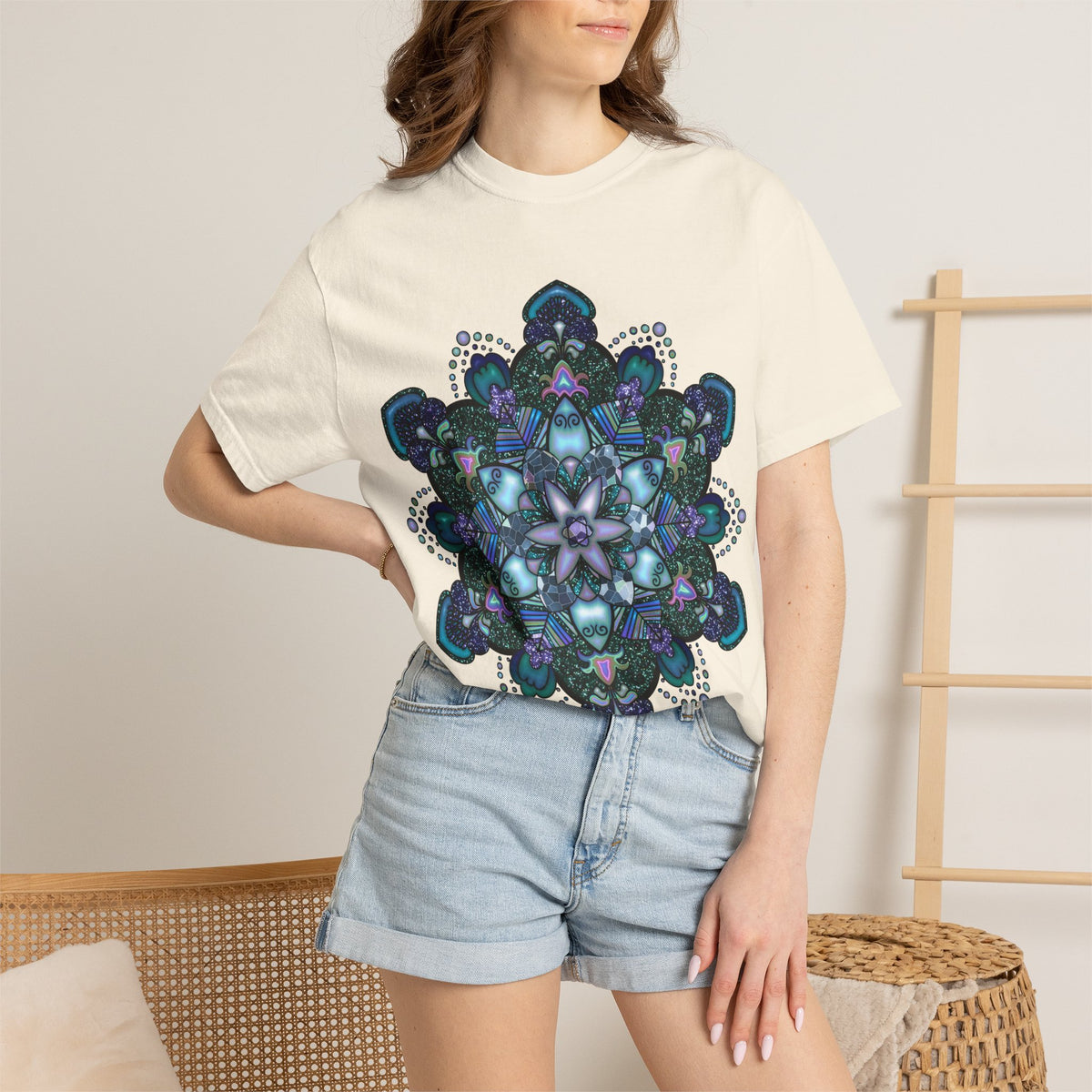 Mandala T-Shirt – Blue Purple Boho Geometric Floral Design