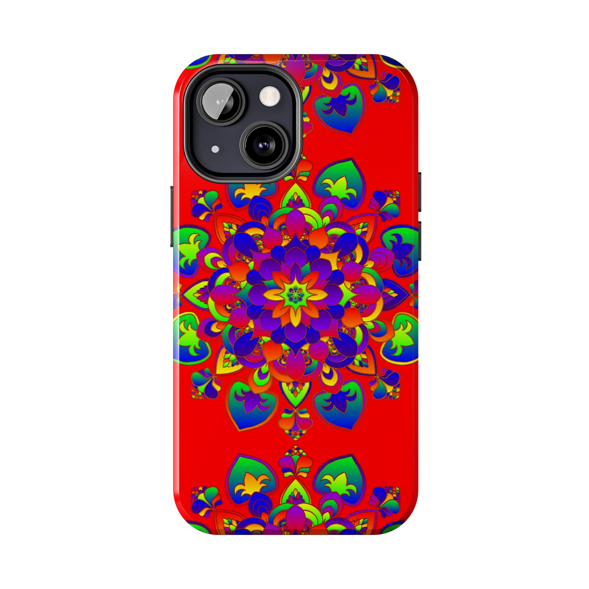 Hand-drawn red mandala art phone case with intricate and beautiful design