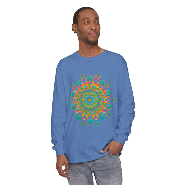 Colorful and intricate mandala design on long sleeve unisex t-shirt