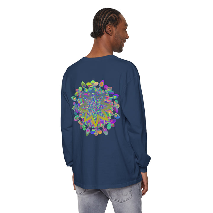 Colorful Mandala Unisex Long Sleeve T-Shirt featuring intricate, vibrant mandala design