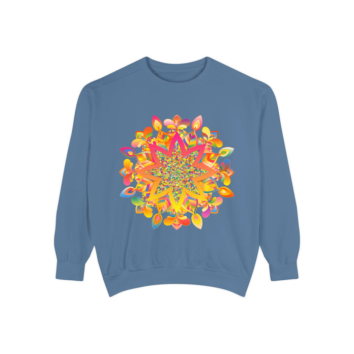 Colorful mandala sweatshirt with intricate design, perfect for casual and comfortable wear