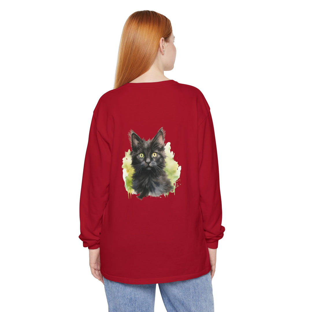 Black Kitten Watercolor Long Sleeve Tee