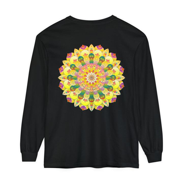 Colorful and intricate mandala design on a unisex long sleeve t-shirt