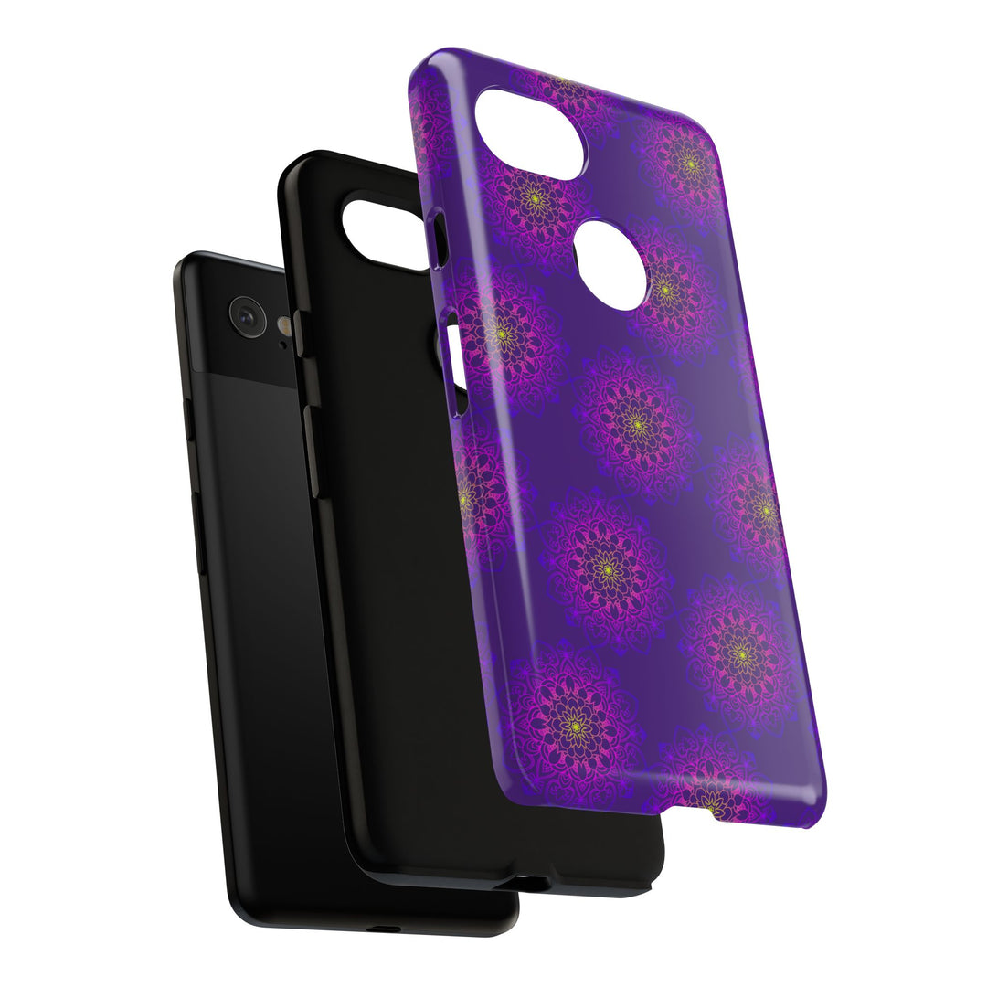 Intricate Purple Floral iPhone Case with Bold Mandala Design