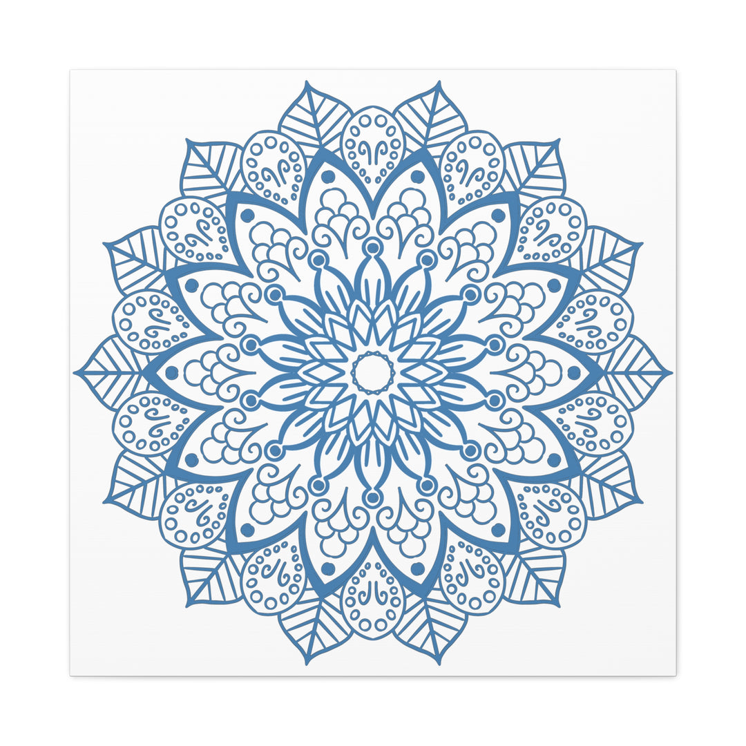 Handmade Mandala Art featuring a Steel Blue design on Matte Canvas, Stretched to 125 inches for elegant wall decor