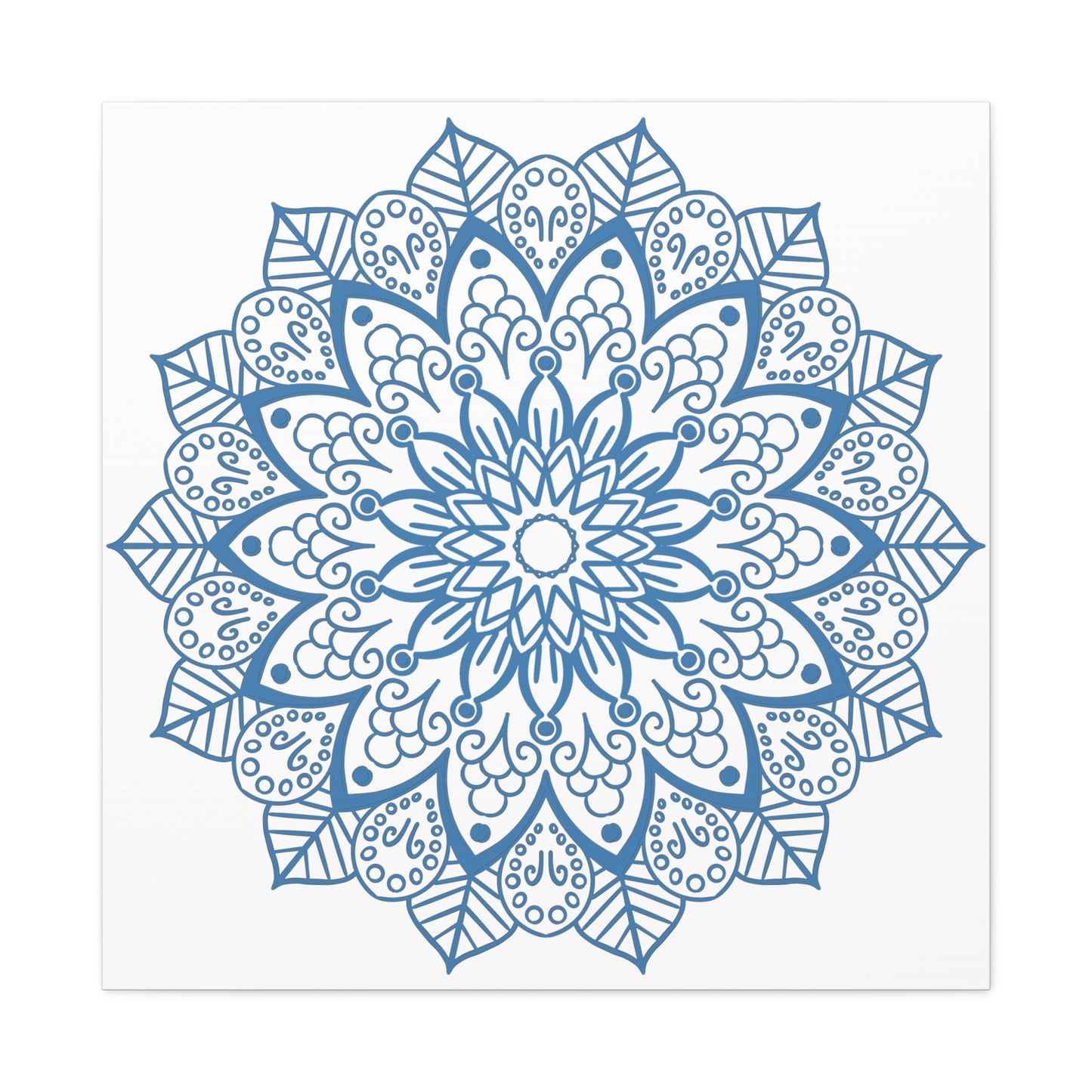 Handmade Mandala Art featuring a Steel Blue design on Matte Canvas, Stretched to 125 inches for elegant wall decor