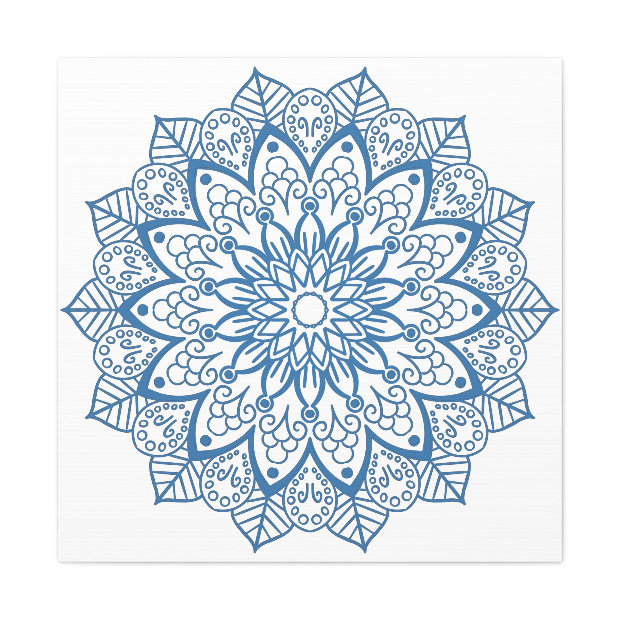 Handmade Mandala Art featuring a Steel Blue design on Matte Canvas, Stretched to 125 inches for elegant wall decor