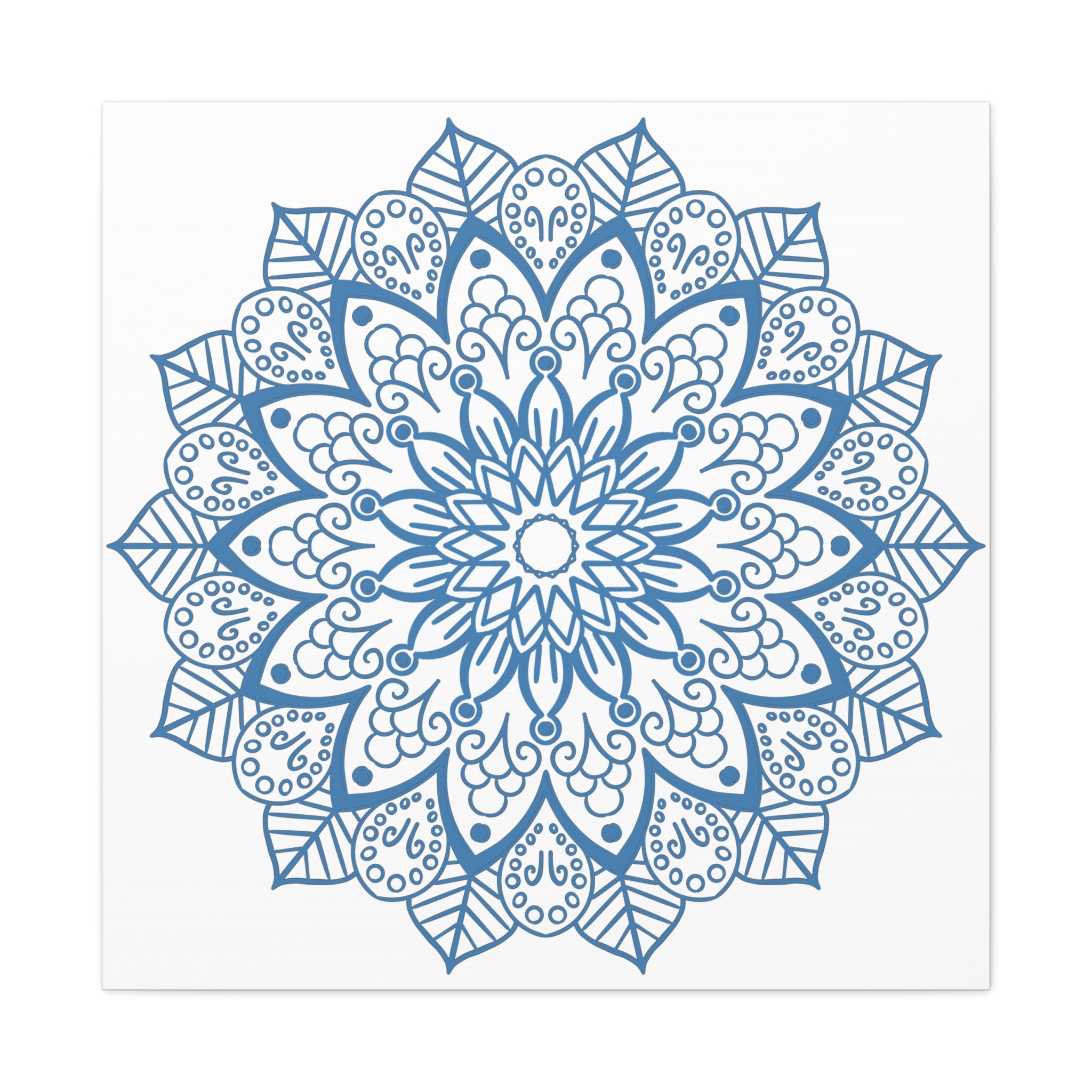 Handmade Mandala Art featuring a Steel Blue design on Matte Canvas, Stretched to 125 inches for elegant wall decor