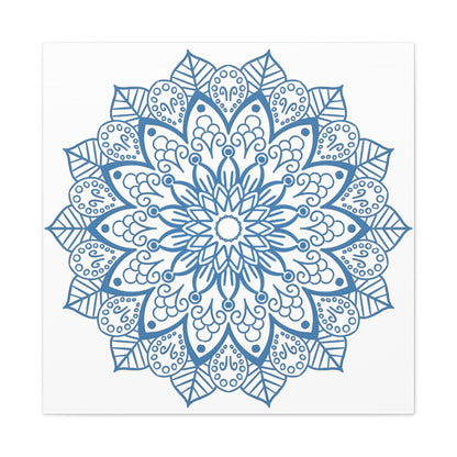 Handmade Mandala Art featuring a Steel Blue design on Matte Canvas, Stretched to 125 inches for elegant wall decor