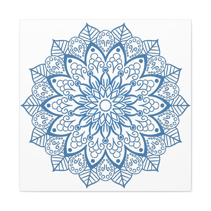 Handmade Mandala Art featuring a Steel Blue design on Matte Canvas, Stretched to 125 inches for elegant wall decor