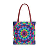 Colorful and intricate psychedelic mandala tote bag with vibrant and mesmerizing design