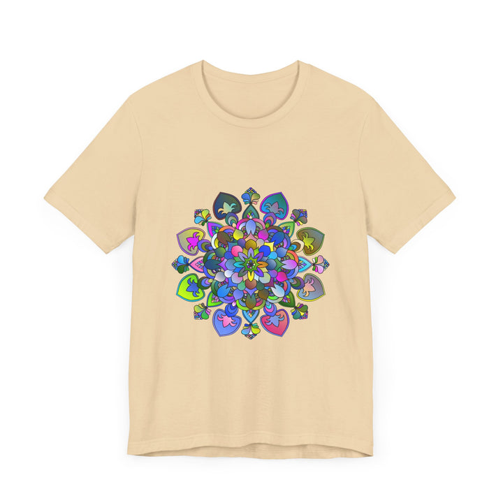 Vibrant and colorful mandala design t-shirt with intricate and detailed art