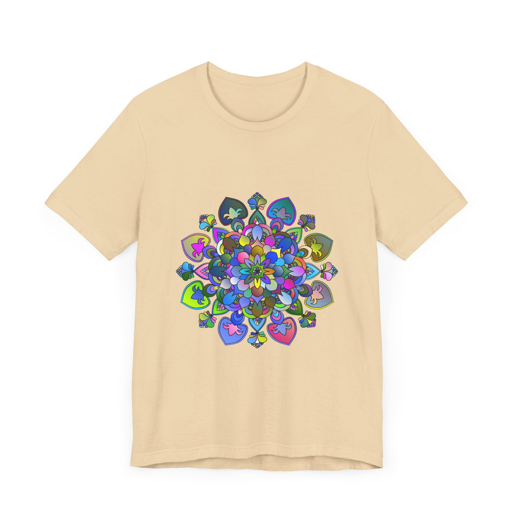 Vibrant and colorful mandala design t-shirt with intricate and detailed art