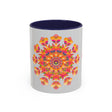 Mandala Art Mug featuring Vibrant Floral Pattern in Red, Yellow, and Blue