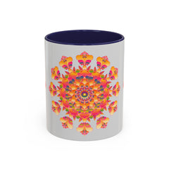 Mandala Art Mug featuring Vibrant Floral Pattern in Red, Yellow, and Blue