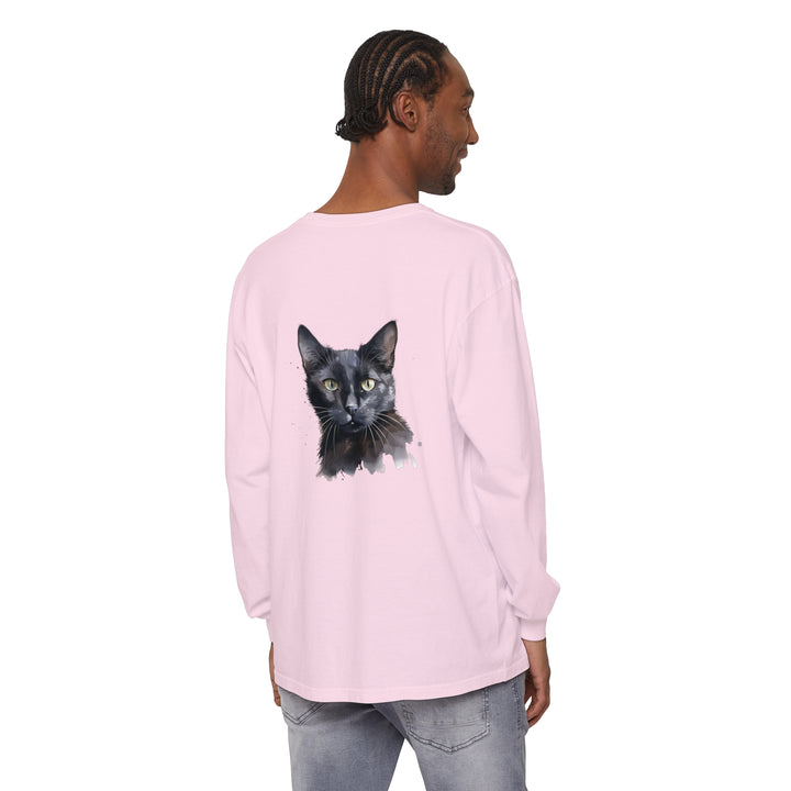 Black Cat Watercolor - Mystical Long Sleeve T-Shirt with vibrant watercolor design featuring a mystical black cat