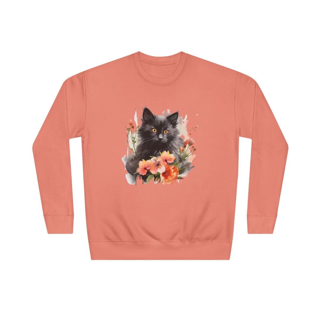Black Cat and Blossoming Flowers Soft Cotton Sweatshirt