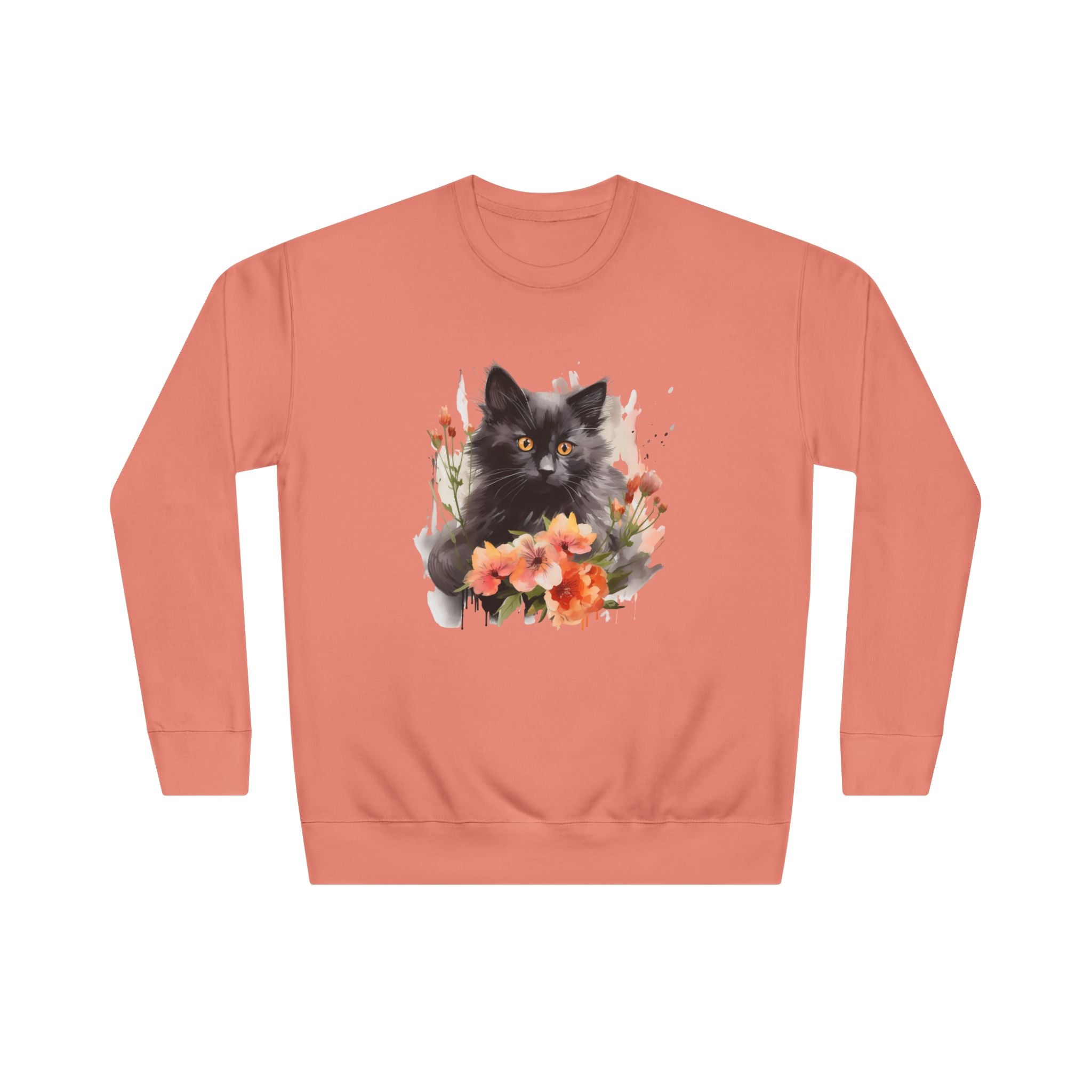 Black Cat and Blossoming Flowers Soft Cotton Sweatshirt