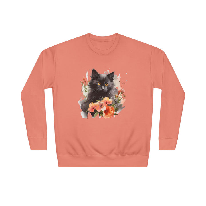 Black Cat and Blossoming Flowers Soft Cotton Sweatshirt