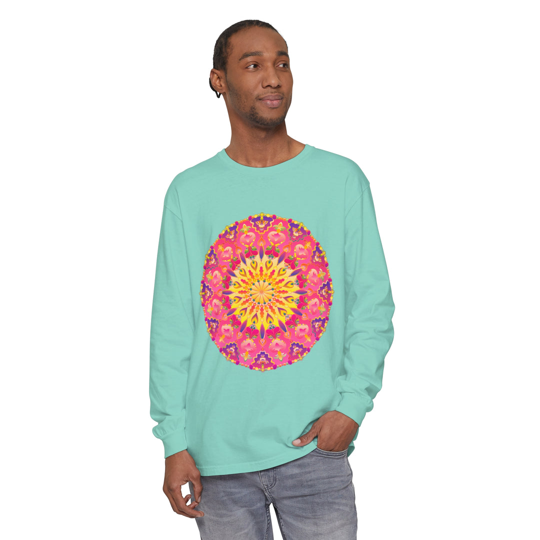 Colorful and intricate mandala design on unisex long sleeve t-shirt