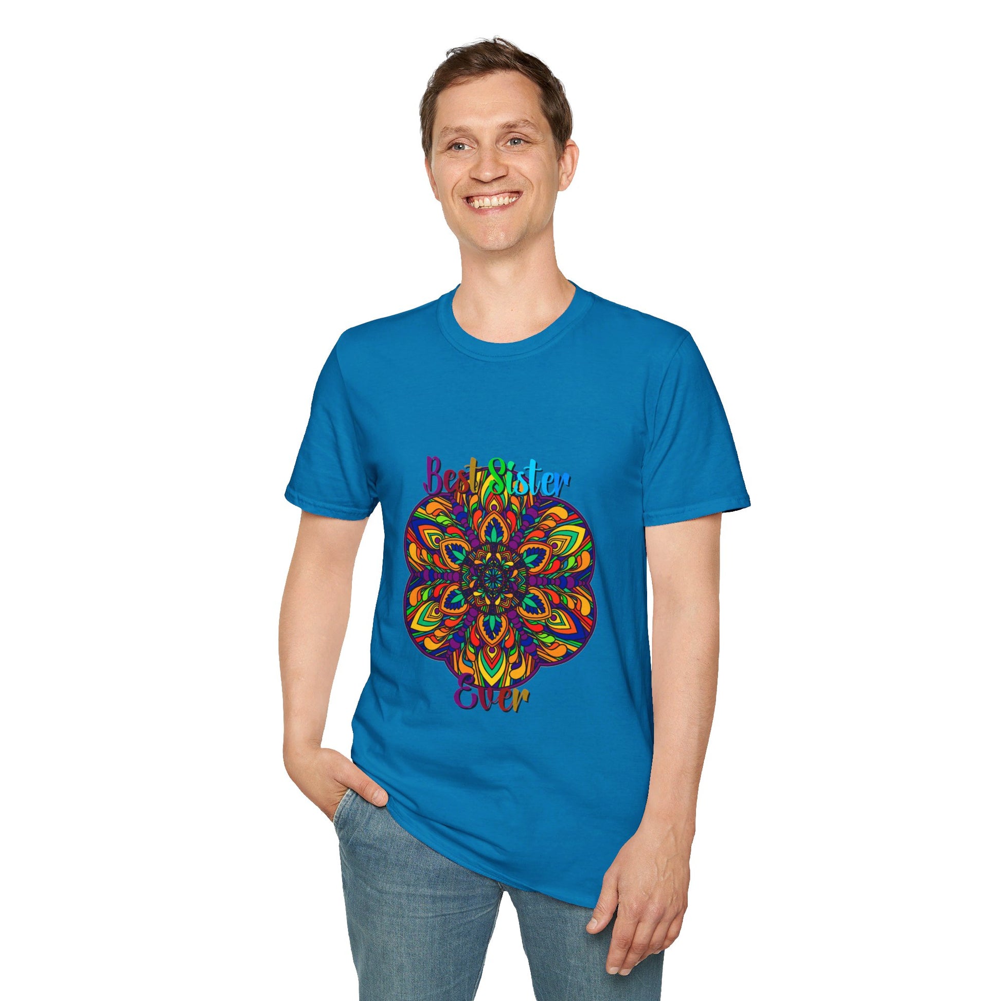 Mandala Art Gift for Sister Unisex Softstyle T-Shirt - Hand-Drawn Design featuring intricate mandala artwork, perfect for gifting to a sister