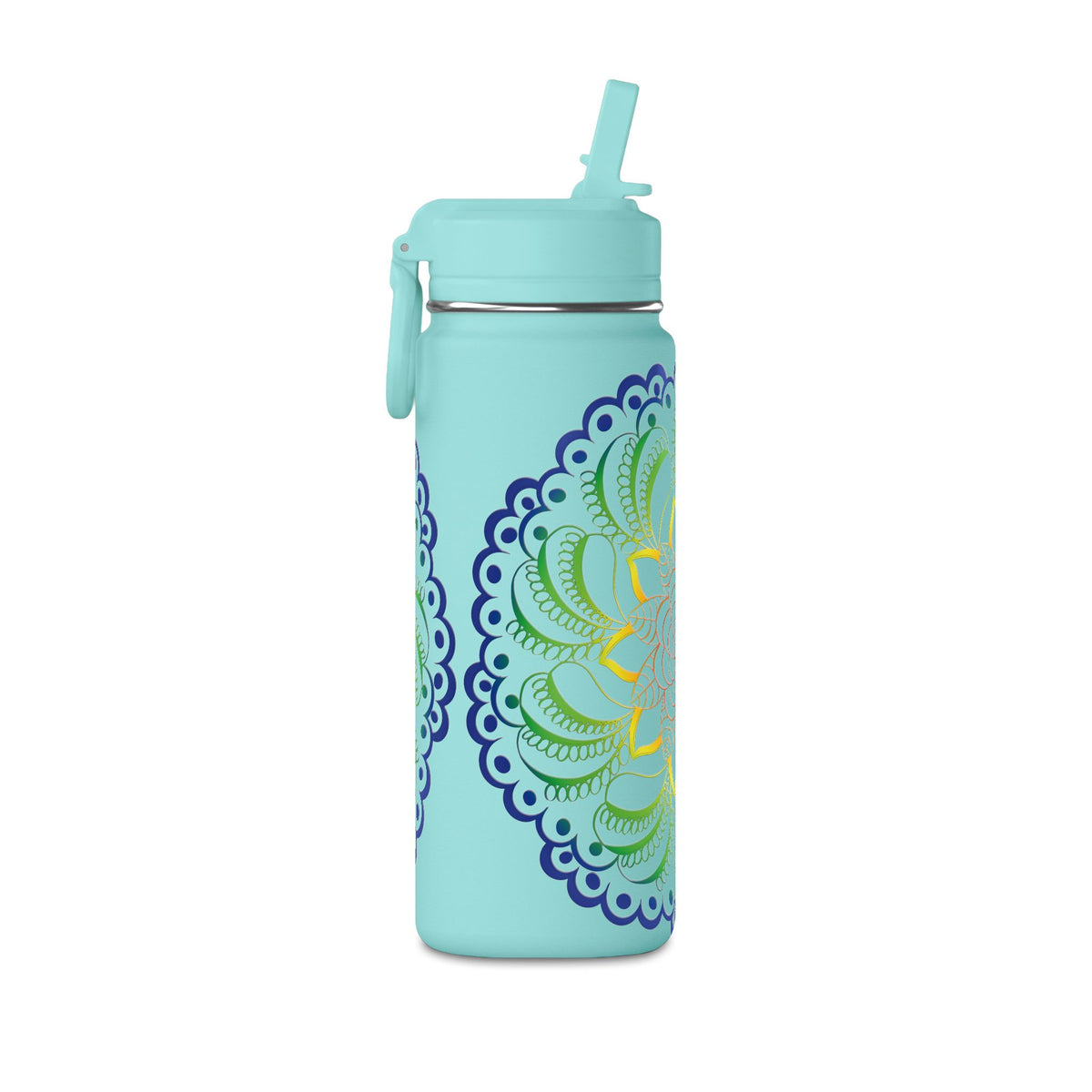 20oz Floral Mandala Water Bottle — Rainbow Lotus Reusable Straw Bottle