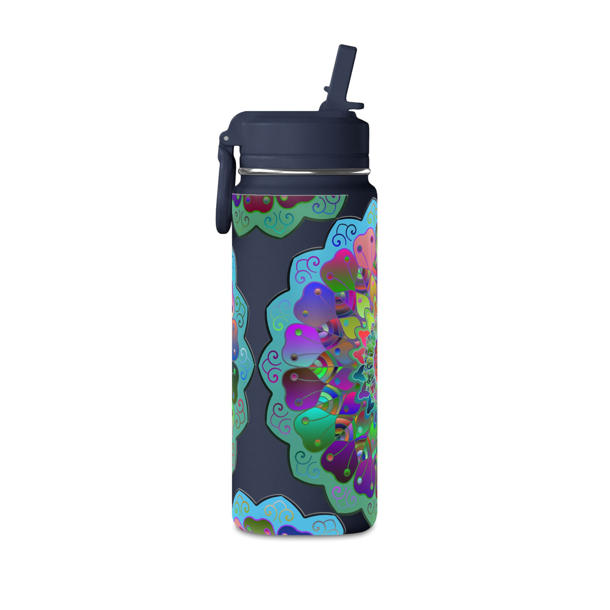 Mandala Floral 20oz Water Bottle — Colorful Boho Hydration Bottle