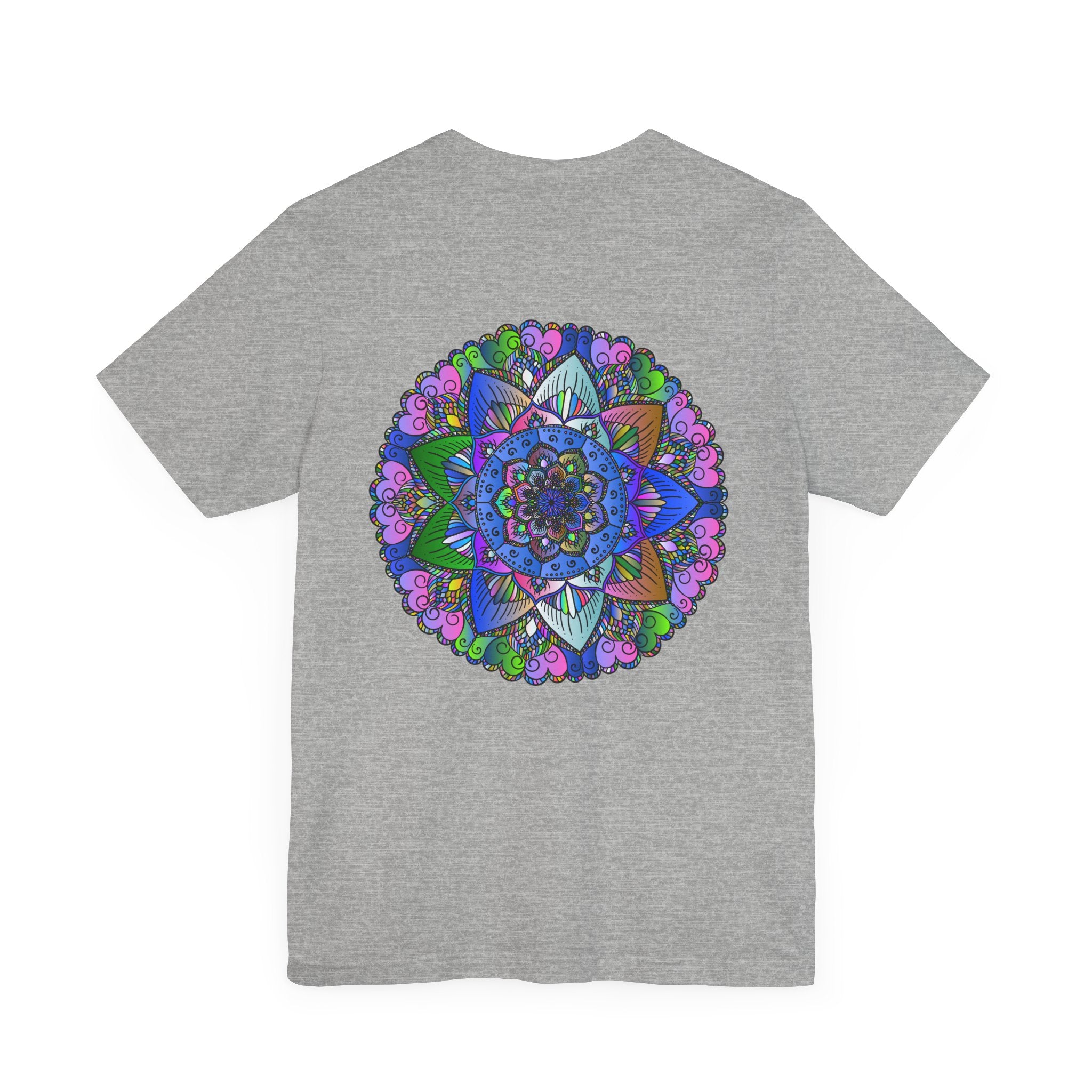 Vibrant mandala t-shirt featuring colorful spiritual design for peaceful vibes