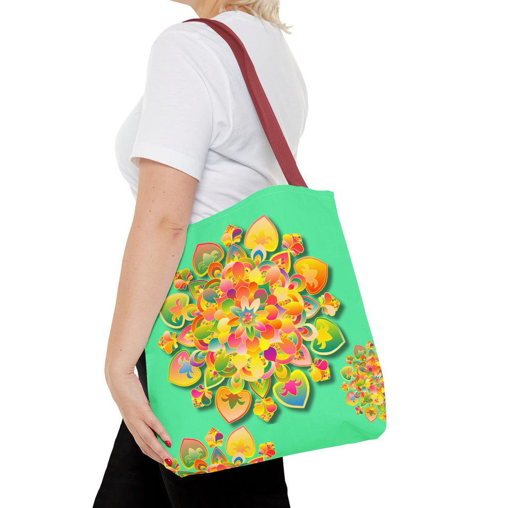 Borsa tote con mandala floreale — Stampa integrale verde tropicale brillante
