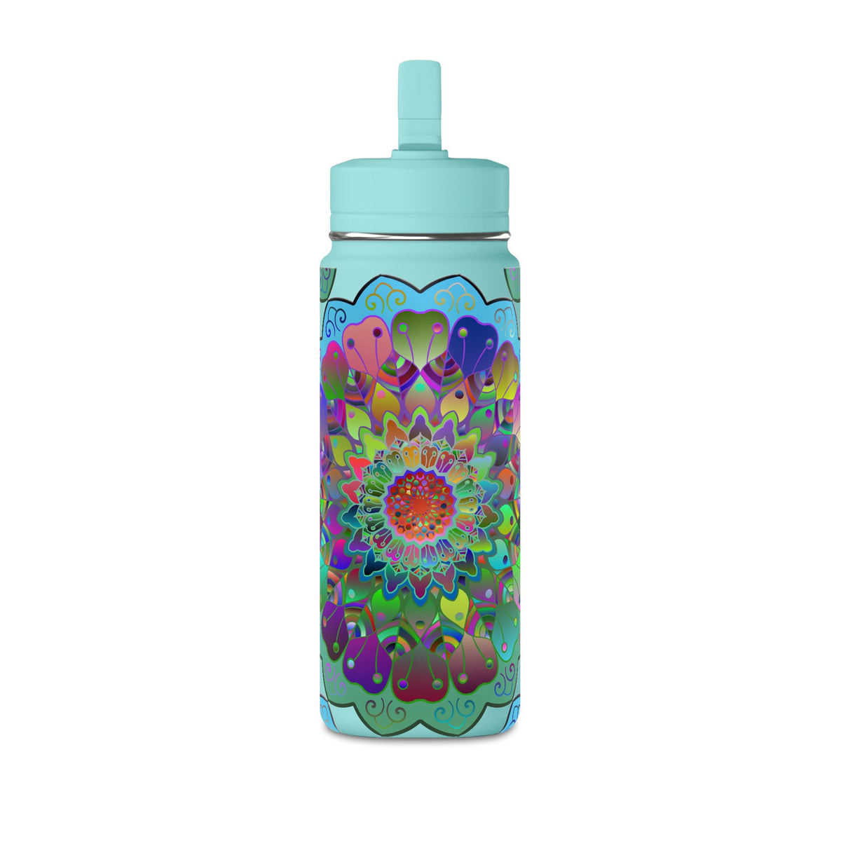 Mandala Floral 20oz Water Bottle — Colorful Boho Hydration Bottle