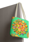 Borsa tote con mandala floreale — Stampa integrale verde tropicale brillante