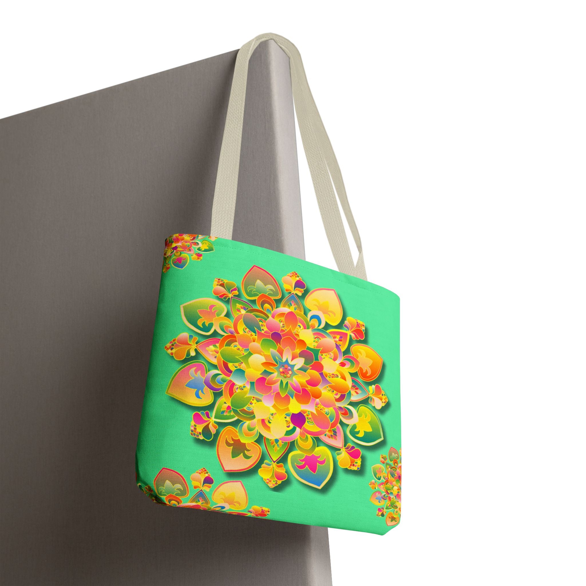 Floral Mandala Tote Bag — Bright Tropical Green All-Over Print