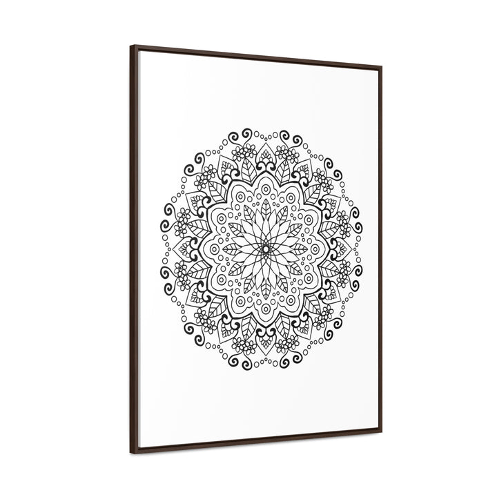 Handmade black and white mandala art on gallery canvas wraps in vertical frame