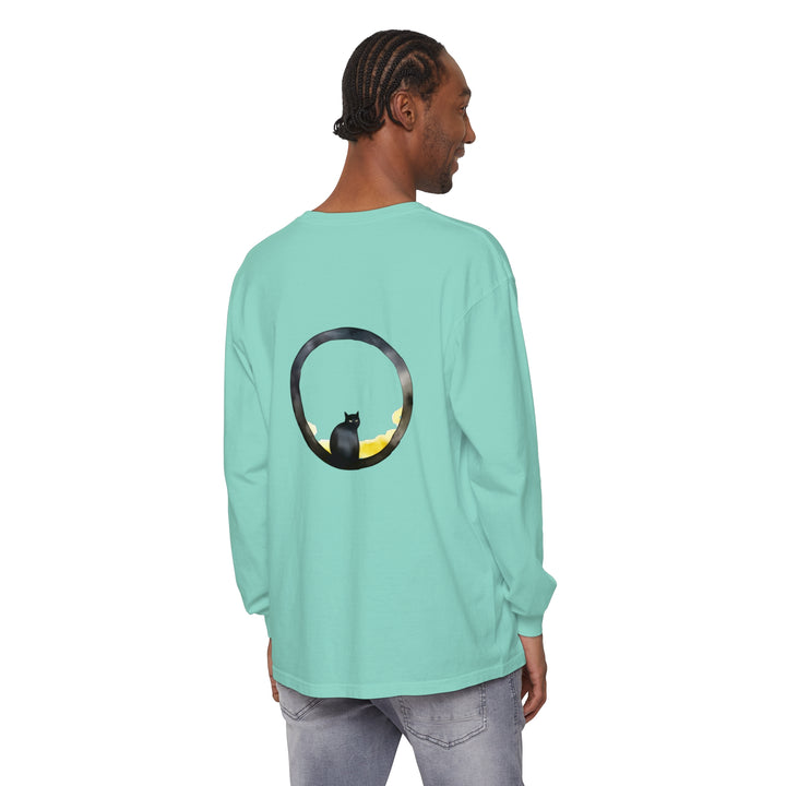 Black Cat Moon Glow Long Sleeve T-Shirt with spooky feline design