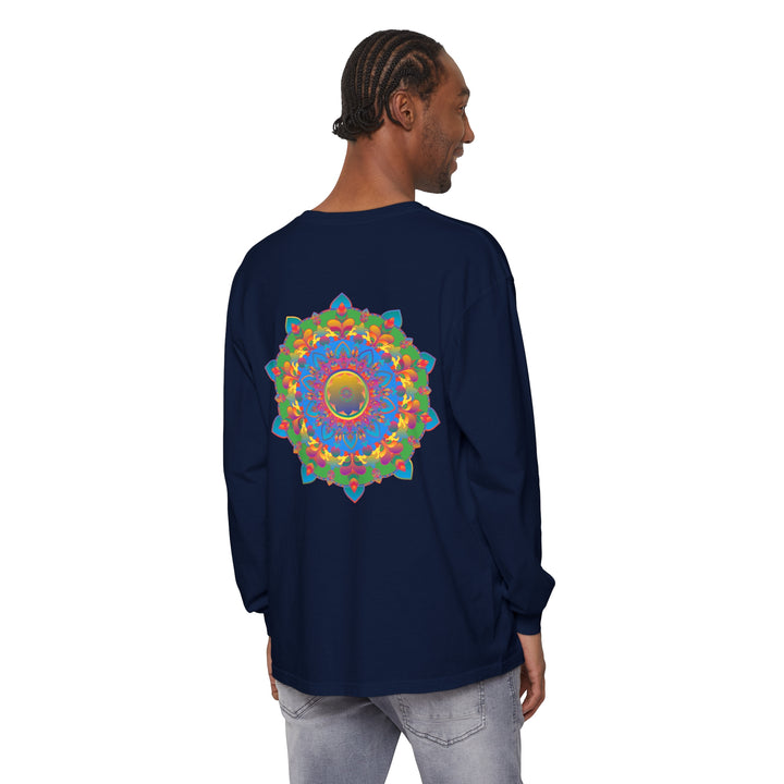 Intricate mandala design on a comfortable long sleeve t-shirt