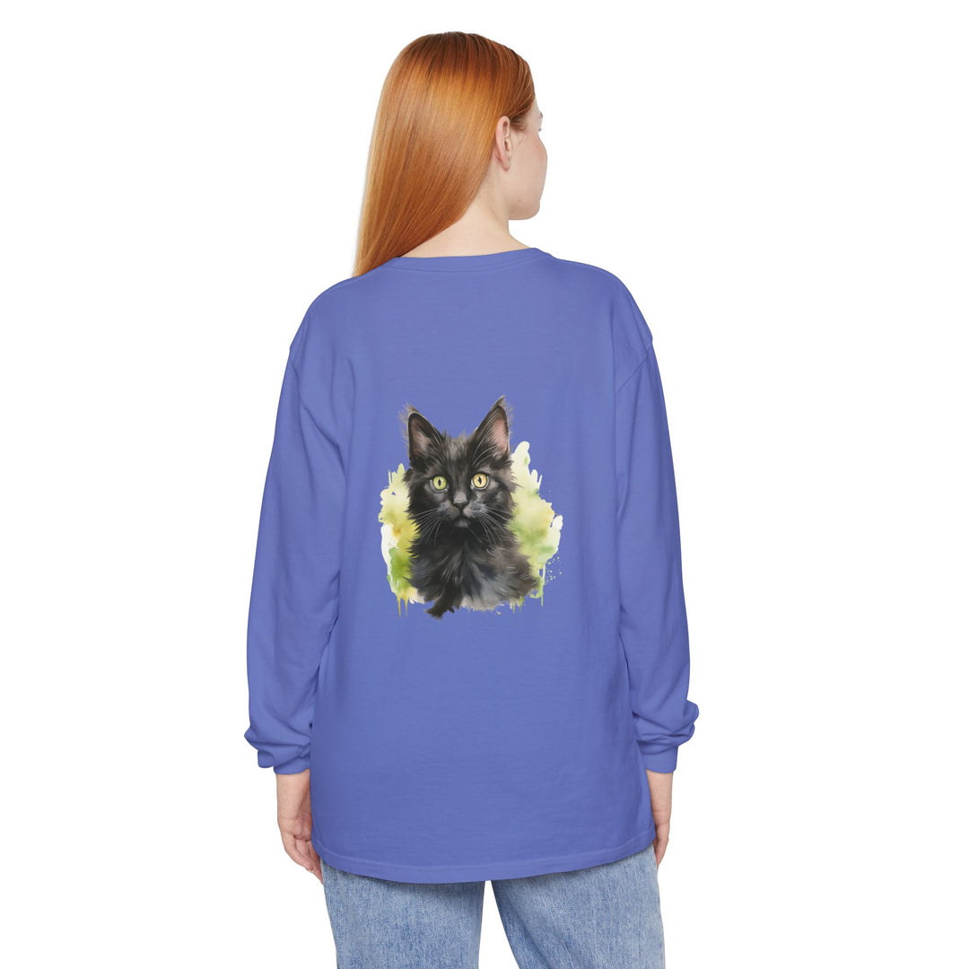 Black Kitten Watercolor Long Sleeve Tee