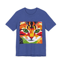 Stylish and unique Savanna Cat Abstract Art T-Shirt, featuring a bold and vibrant design perfect for any cat lover's wardrobe
