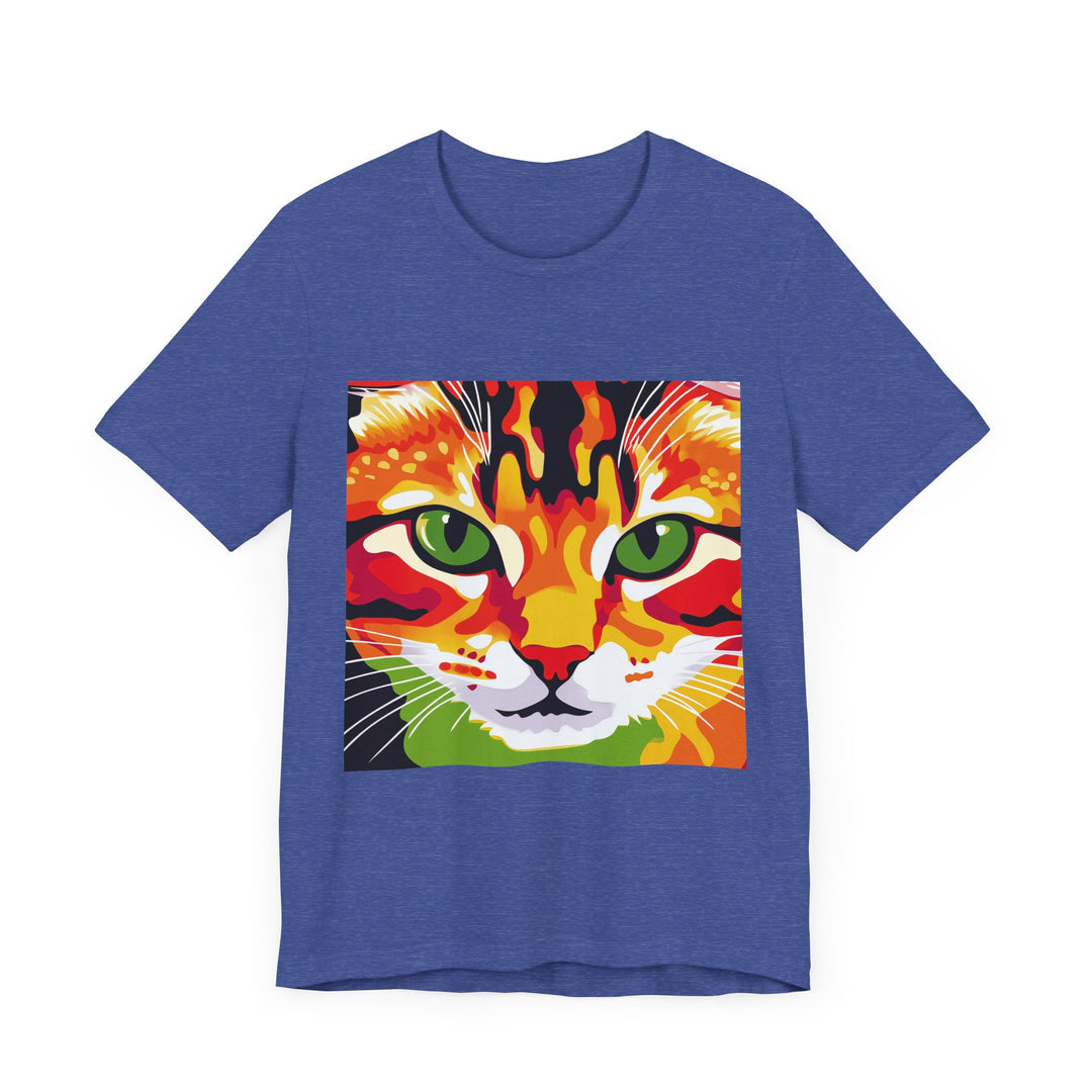 Stylish and unique Savanna Cat Abstract Art T-Shirt, featuring a bold and vibrant design perfect for any cat lover's wardrobe