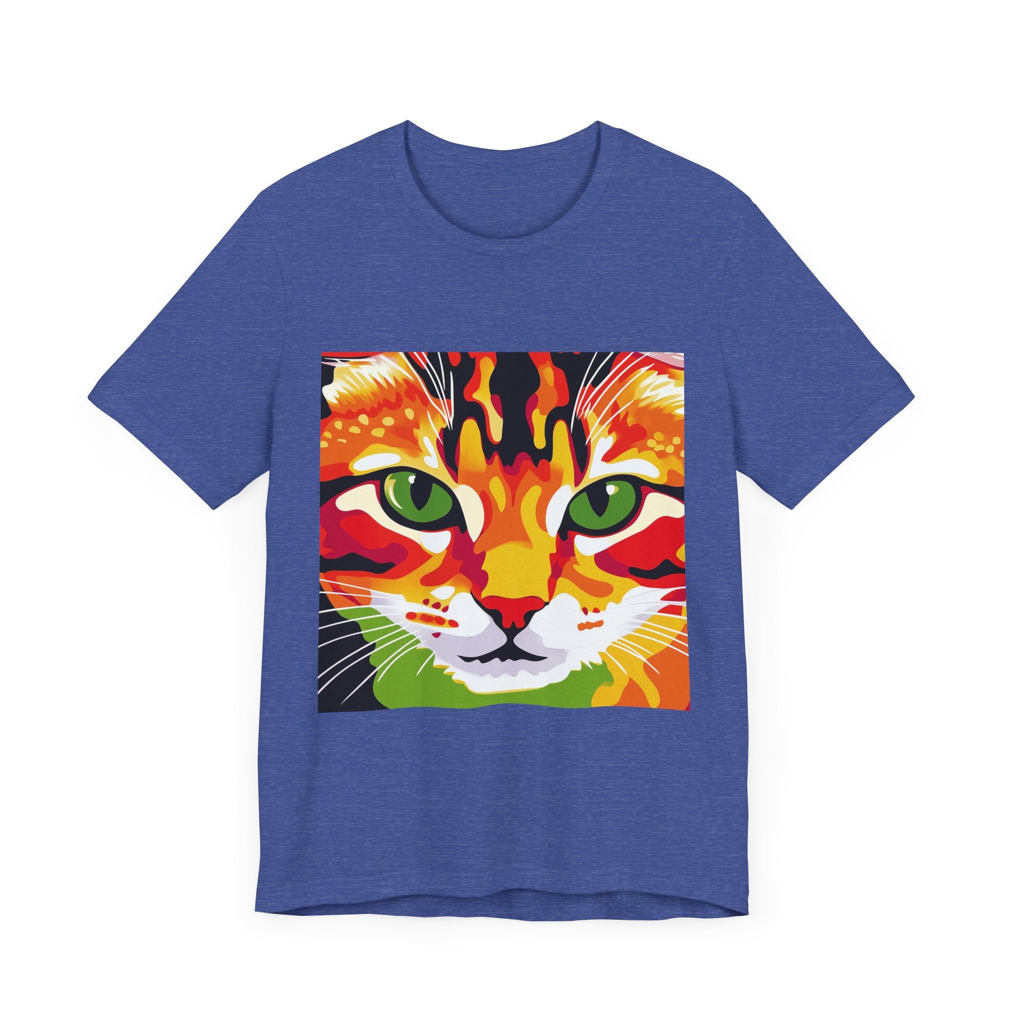 Stylish and unique Savanna Cat Abstract Art T-Shirt, featuring a bold and vibrant design perfect for any cat lover's wardrobe