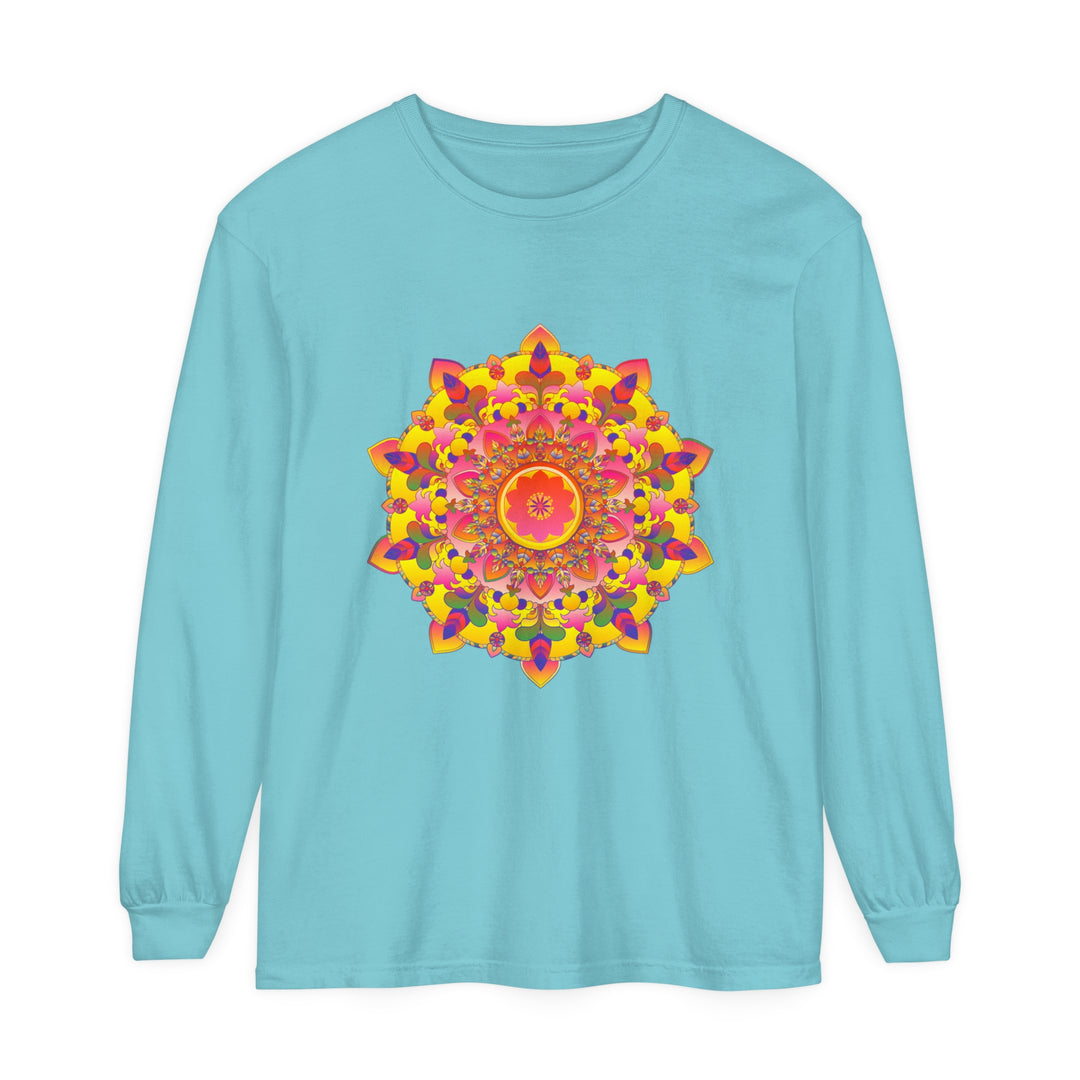 An eye-catching Vibrant Mandala Unisex Long Sleeve T-Shirt with intricate design