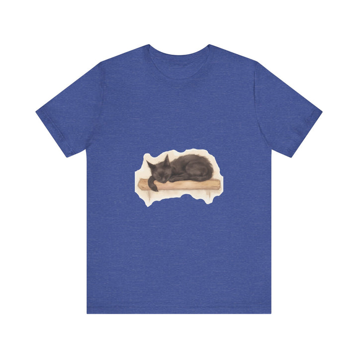 A beautiful watercolor illustration of a black cat sleeping on a t-shirt